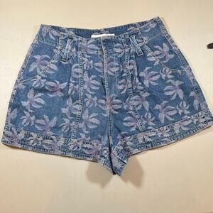 Happy x Nature Women 14 High Rise Floral Denim Shorts Blue Purple Jacquard